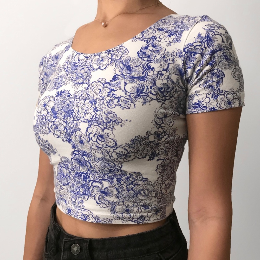 American Apparel Royal Blue Floral Crop